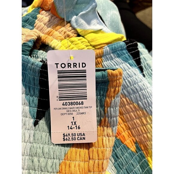 Women's Torrid Plus Size 1, 1X, 14-16 Peplum Crinkle Gauze Smock Top - Picture 7 of 10